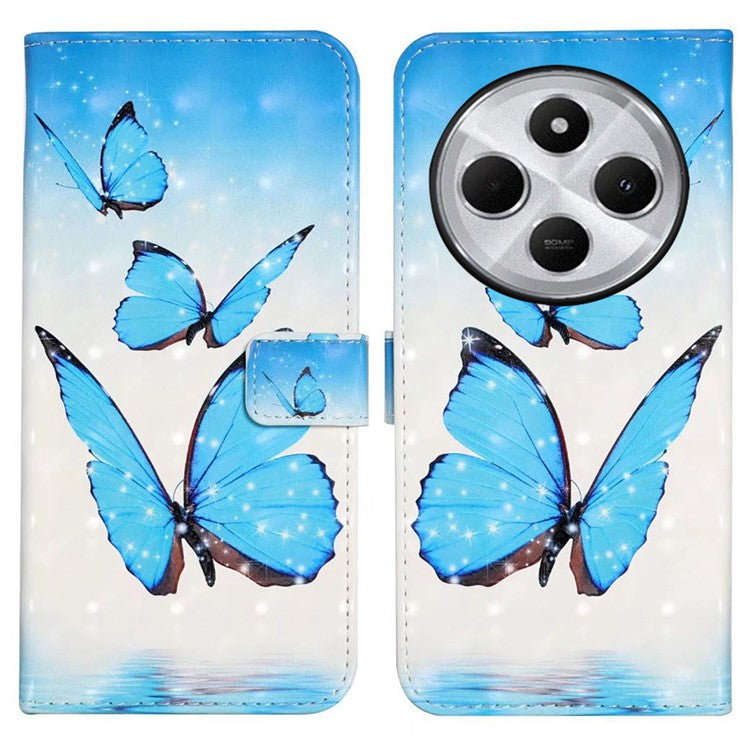 For Xiaomi Poco C75 4G / Redmi 14R 5G / 14C 4G Case 3D Creative Pattern PU Leather Stand Phone Cover - Three Butterflies