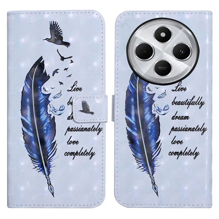 For Xiaomi Poco C75 4G / Redmi 14R 5G / 14C 4G Case 3D Creative Pattern PU Leather Stand Phone Cover - Blue Feather