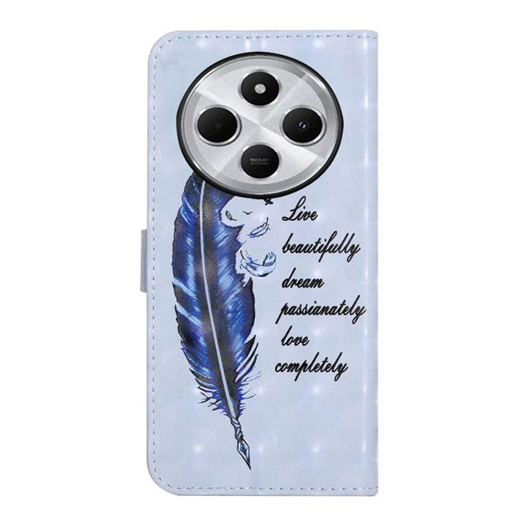 For Xiaomi Poco C75 4G / Redmi 14R 5G / 14C 4G Case 3D Creative Pattern PU Leather Stand Phone Cover - Blue Feather