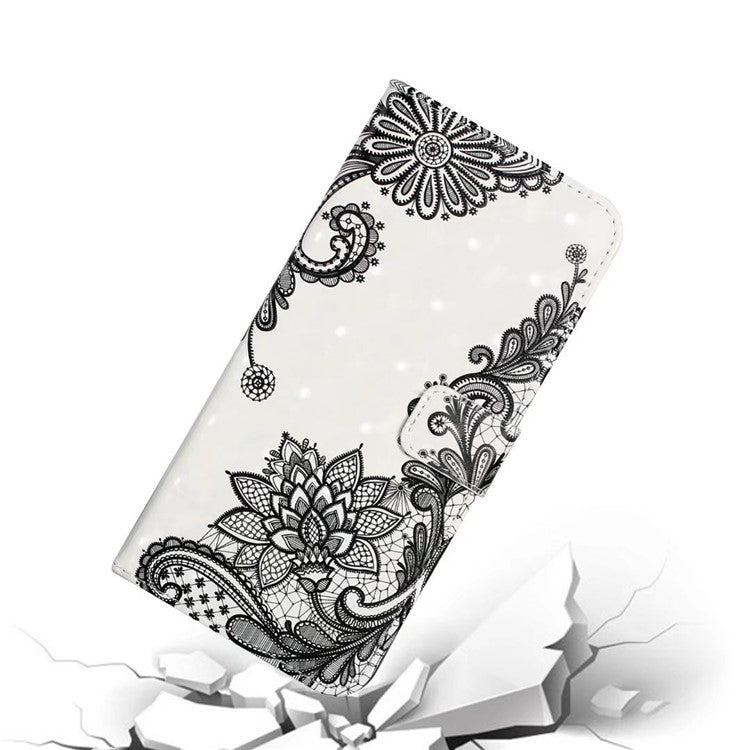 For Xiaomi Poco C75 4G / Redmi 14R 5G / 14C 4G Case 3D Creative Pattern PU Leather Stand Phone Cover - Lace Flower