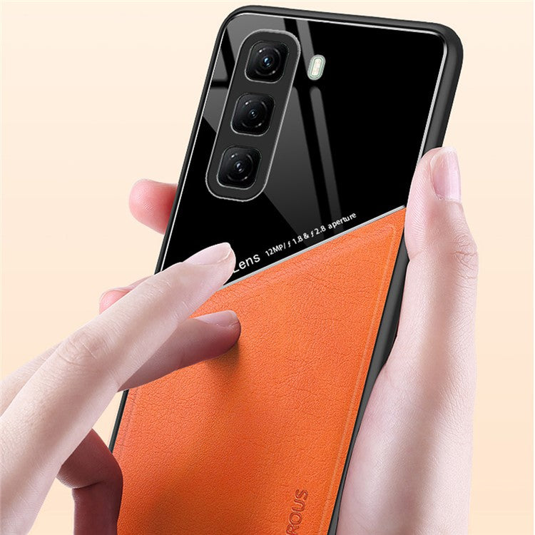 For Infinix Hot 50 5G Case Leather Coated PC+TPU Phone Back Cover - Orange