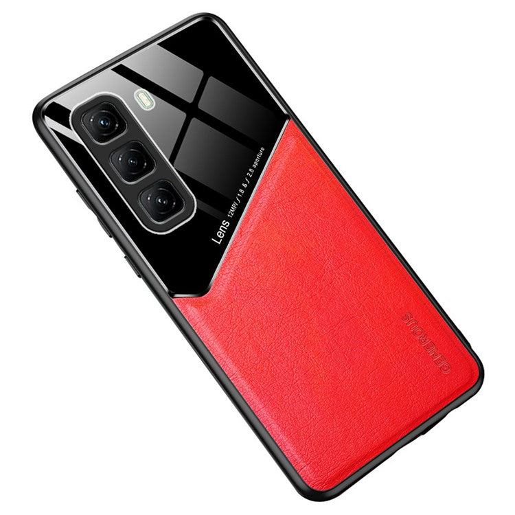 For Infinix Hot 50 5G Case Leather Coated PC+TPU Phone Back Cover - Red