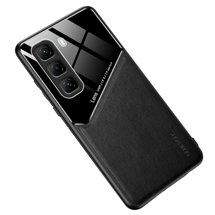 For Infinix Hot 50 5G Case Leather Coated PC+TPU Phone Back Cover - Black