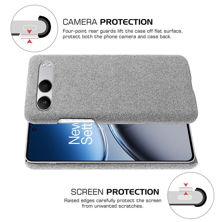 For OnePlus Nord 4 Case Cloth Texture Anti-Scratch Protective PC Phone Cover - Light Grey