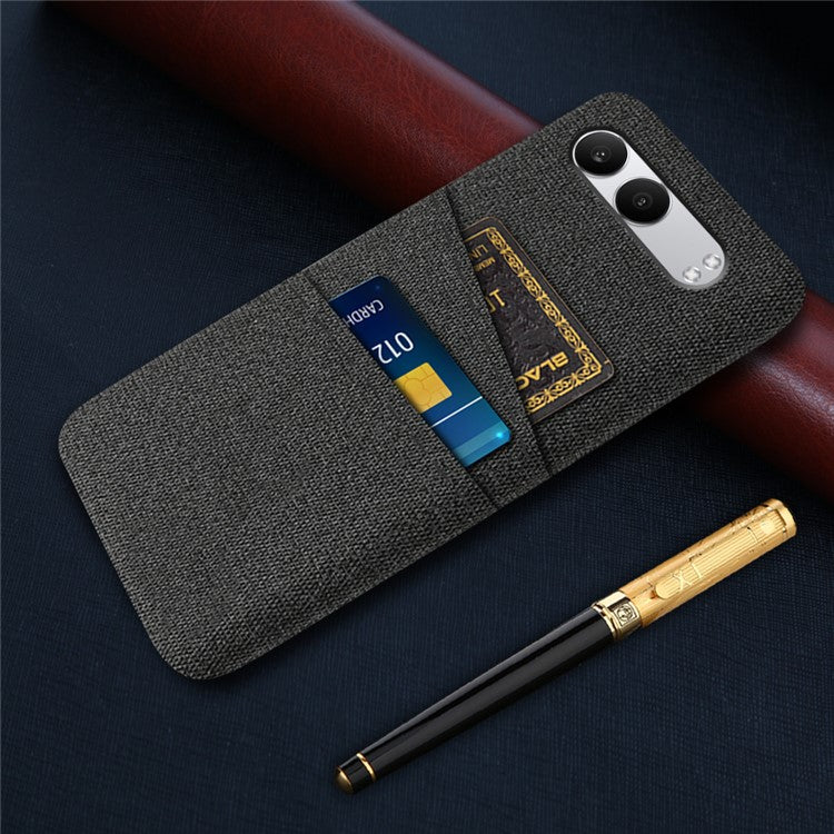 For OnePlus Nord 4 Case Cloth + Hard PC Phone Cover with Dual Card Slots - Black