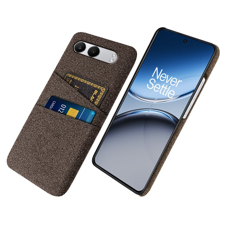 For OnePlus Nord 4 Case Cloth + Hard PC Phone Cover with Dual Card Slots - Brown