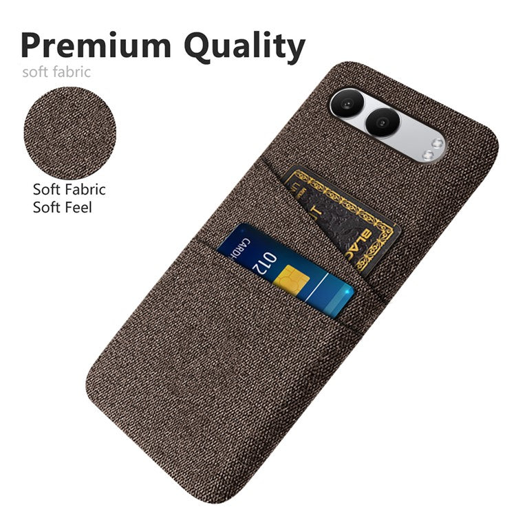 For OnePlus Nord 4 Case Cloth + Hard PC Phone Cover with Dual Card Slots - Brown