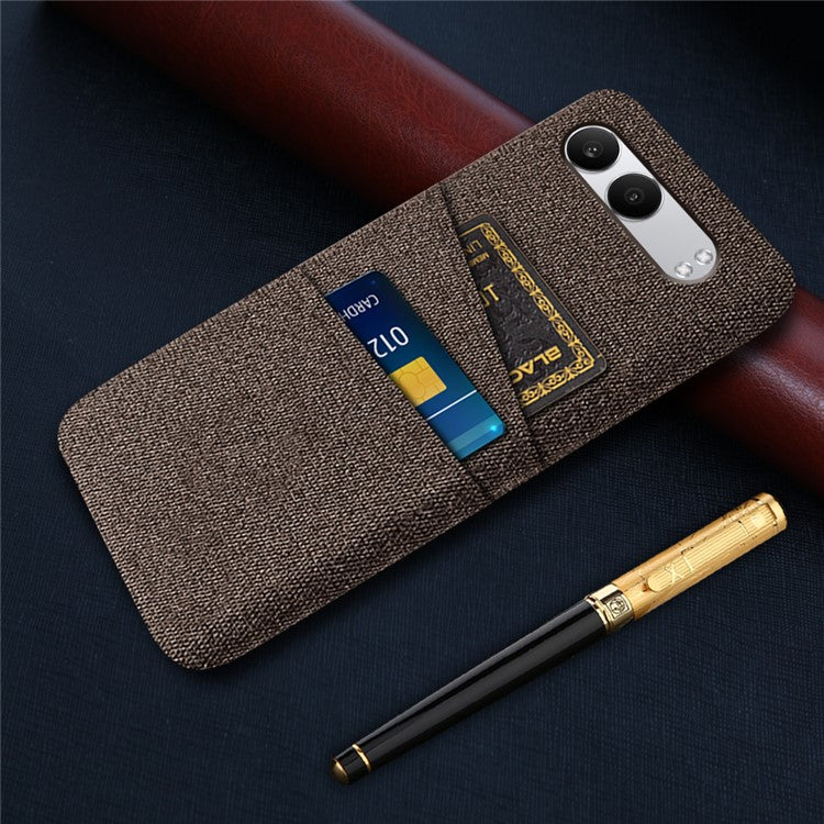 For OnePlus Nord 4 Case Cloth + Hard PC Phone Cover with Dual Card Slots - Brown