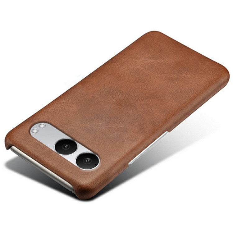 For OnePlus Nord 4 Case Calf Texture PU Leather Hard PC Protective Phone Cover - Brown