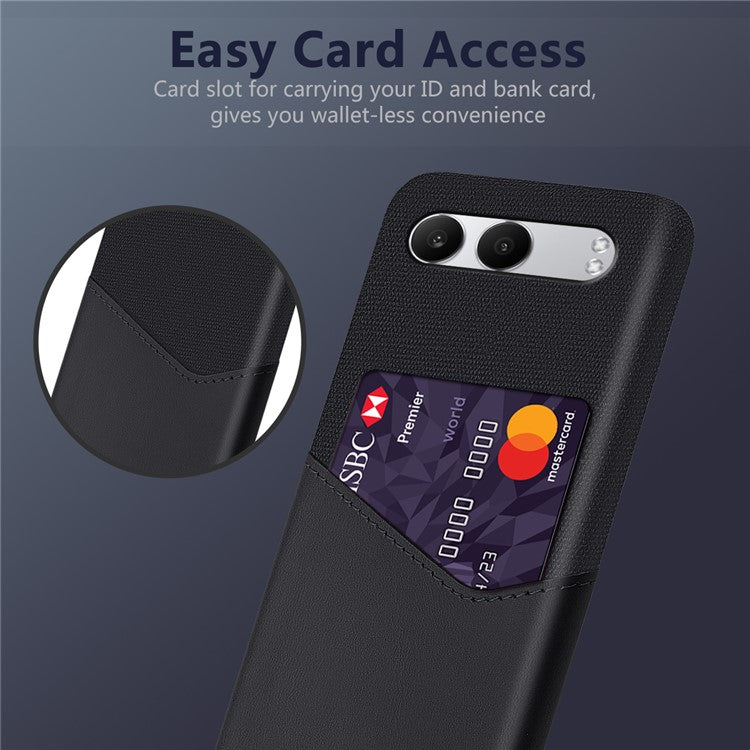 For OnePlus Nord 4 Case Cloth Texture PU Leather Hard PC Card Slot Phone Cover - Black