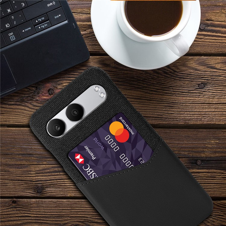 For OnePlus Nord 4 Case Cloth Texture PU Leather Hard PC Card Slot Phone Cover - Black