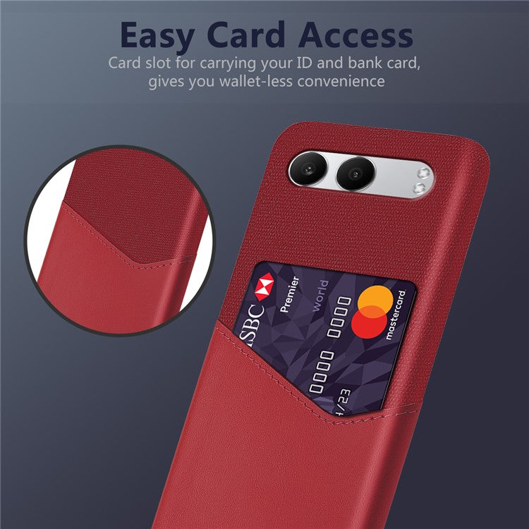 For OnePlus Nord 4 Case Cloth Texture PU Leather Hard PC Card Slot Phone Cover - Red