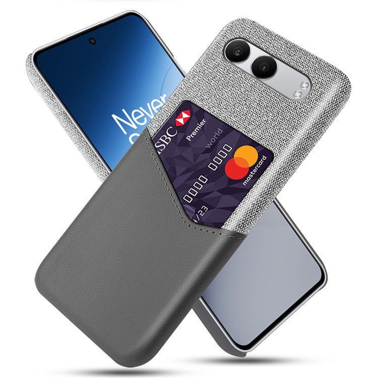 For OnePlus Nord 4 Case Cloth Texture PU Leather Hard PC Card Slot Phone Cover - Grey