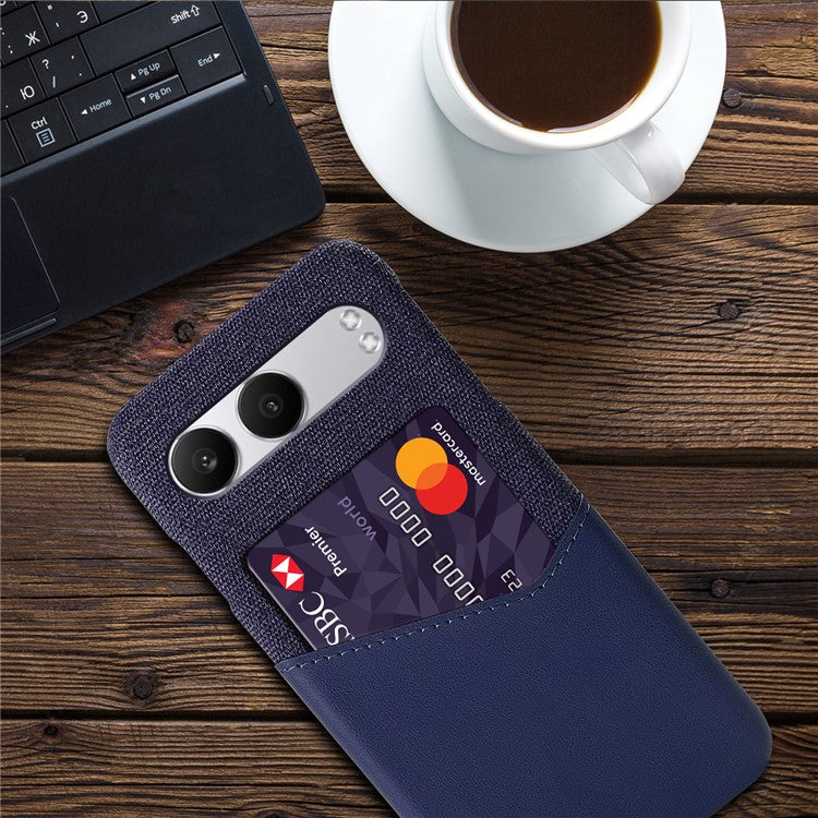 For OnePlus Nord 4 Case Cloth Texture PU Leather Hard PC Card Slot Phone Cover - Blue