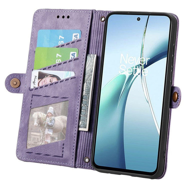 For OnePlus Nord CE4 Lite 5G / Oppo K12x 5G (China) Case Zipper Wallet Geometry Lines Leather Phone Cover - Light Purple