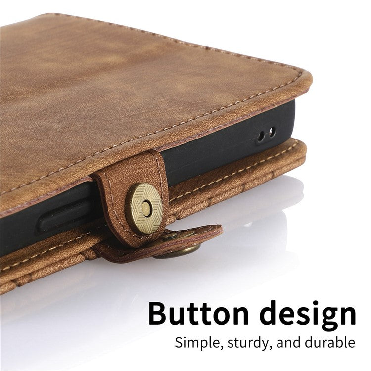 For OnePlus Nord CE4 Lite 5G / Oppo K12x 5G (China) Case Zipper Wallet Geometry Lines Leather Phone Cover - Brown