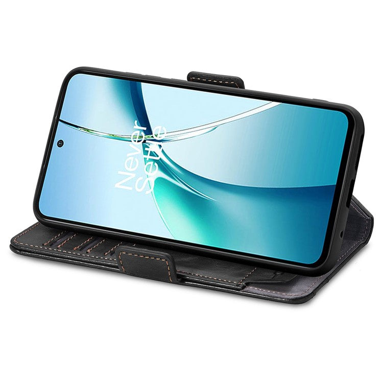 CASENEO 002 Series For OnePlus Nord CE4 Lite 5G / Oppo K12x 5G (China) Case Stand Wallet Splicing PU Leather Cover - Black