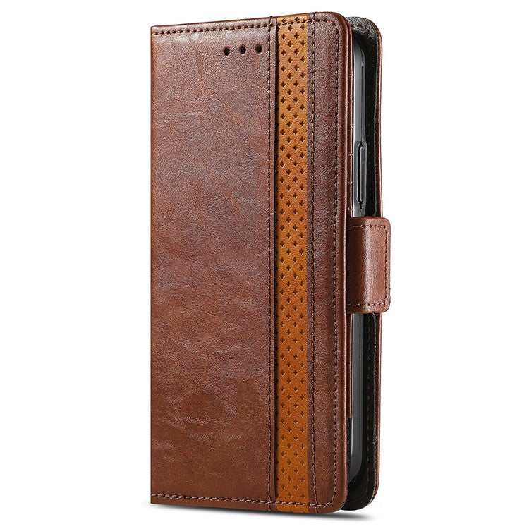 CASENEO 002 Series For OnePlus Nord CE4 Lite 5G / Oppo K12x 5G (China) Case Stand Wallet Splicing PU Leather Cover - Dark Brown