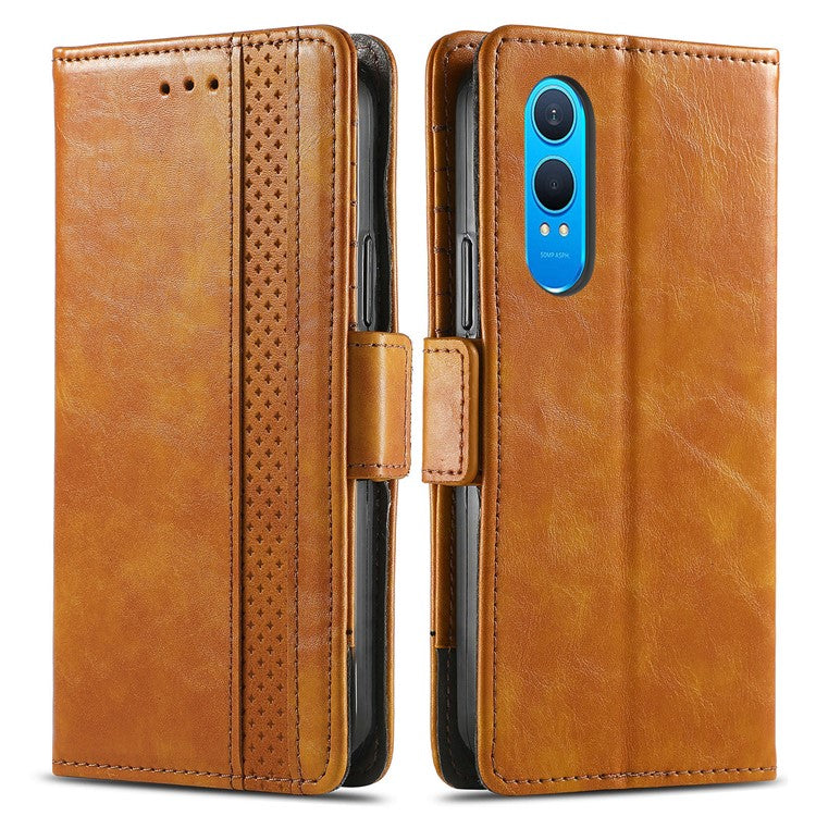 CASENEO 002 Series For OnePlus Nord CE4 Lite 5G / Oppo K12x 5G (China) Case Stand Wallet Splicing PU Leather Cover - Light Brown