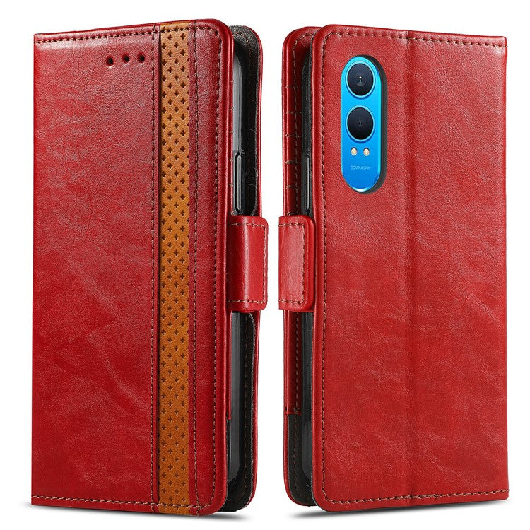 CASENEO 002 Series For OnePlus Nord CE4 Lite 5G / Oppo K12x 5G (China) Case Stand Wallet Splicing PU Leather Cover - Red