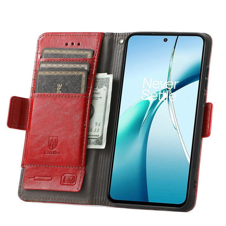 CASENEO 002 Series For OnePlus Nord CE4 Lite 5G / Oppo K12x 5G (China) Case Stand Wallet Splicing PU Leather Cover - Red
