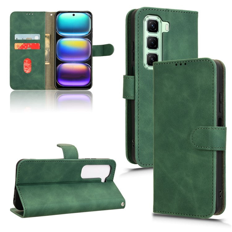 For Infinix Hot 50 5G Leather Case Skin-Feel Anti-Drop Wallet Flip Phone Cover - Green