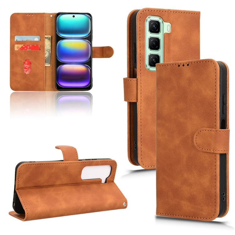 For Infinix Hot 50 5G Leather Case Skin-Feel Anti-Drop Wallet Flip Phone Cover - Brown