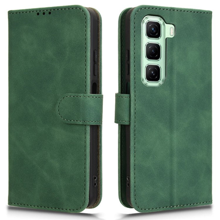 For Infinix Hot 50 4G Leather Case Skin-Feel Anti-Drop Wallet Flip Phone Cover - Green