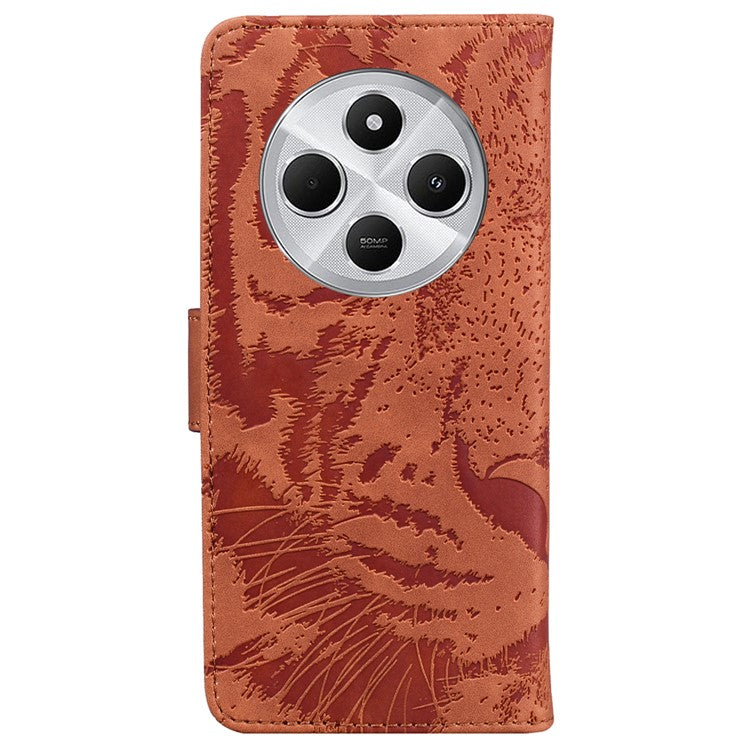 For Xiaomi Poco C75 4G / Redmi 14R 5G / 14C 4G Case Tiger Imprint Leather Wallet Phone Cover - Brown