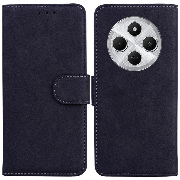 For Xiaomi Poco C75 4G / Redmi 14R 5G / 14C 4G Case Solid Color Leather Wallet Phone Cover - Black