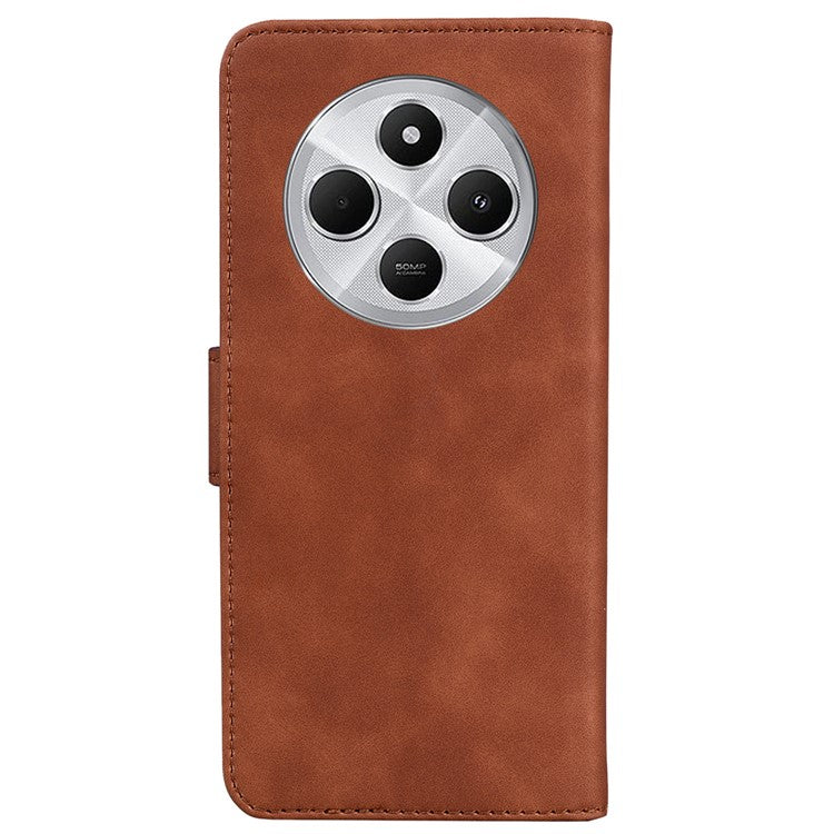 For Xiaomi Poco C75 4G / Redmi 14R 5G / 14C 4G Case Solid Color Leather Wallet Phone Cover - Brown