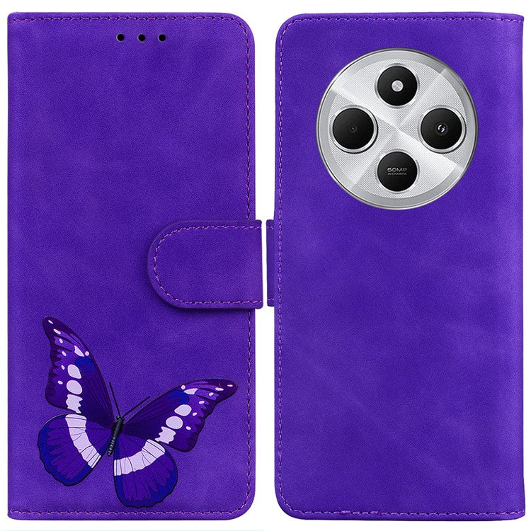 For Xiaomi Poco C75 4G / Redmi 14R 5G / 14C 4G Stand Case PU Leather Phone Cover Butterfly Printed - Purple