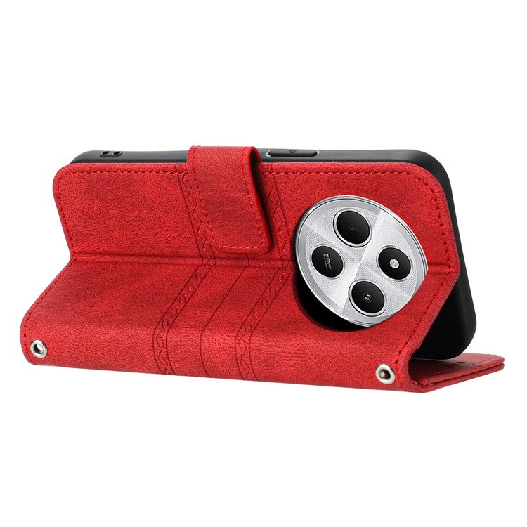 For Xiaomi Poco C75 4G / Redmi 14R 5G / 14C 4G Case Wallet PU Leather Imprinted Pattern Phone Cover - Red