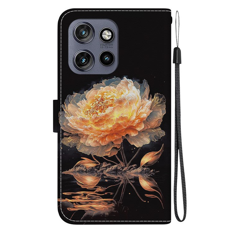 For Motorola Edge 50 Neo 5G / Moto S50 5G Wallet Phone Case Anti-Drop Leather Flip Cover Pattern Printing - Gold Peony