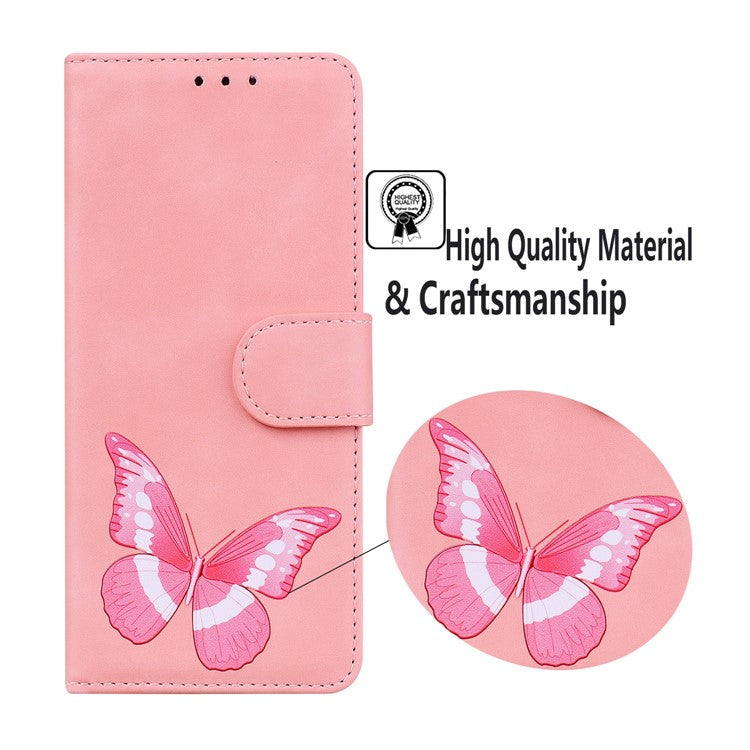 For Motorola Edge 50 Neo 5G / Moto S50 5G Stand Case PU Leather Phone Cover Butterfly Printed - Pink