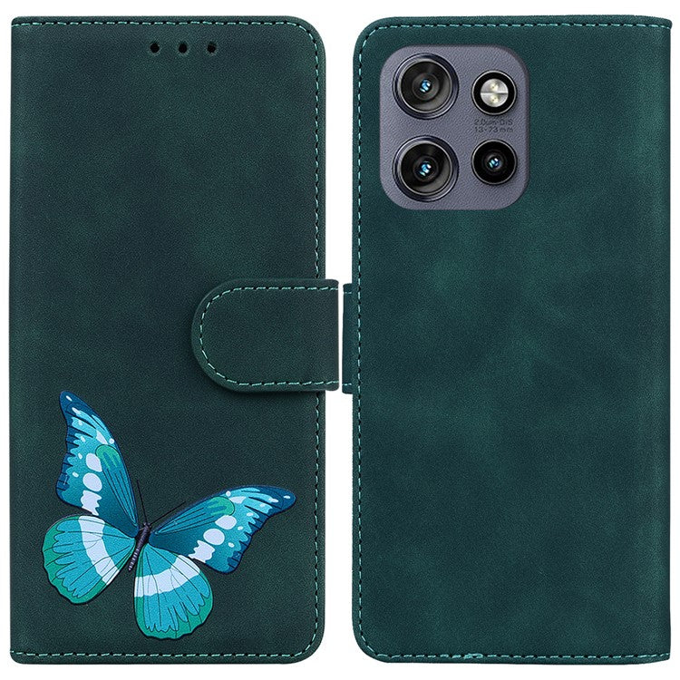 For Motorola Edge 50 Neo 5G / Moto S50 5G Stand Case PU Leather Phone Cover Butterfly Printed - Green