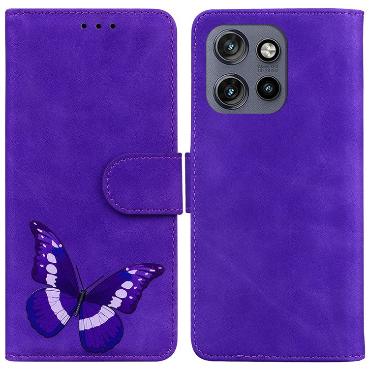 For Motorola Edge 50 Neo 5G / Moto S50 5G Stand Case PU Leather Phone Cover Butterfly Printed - Purple