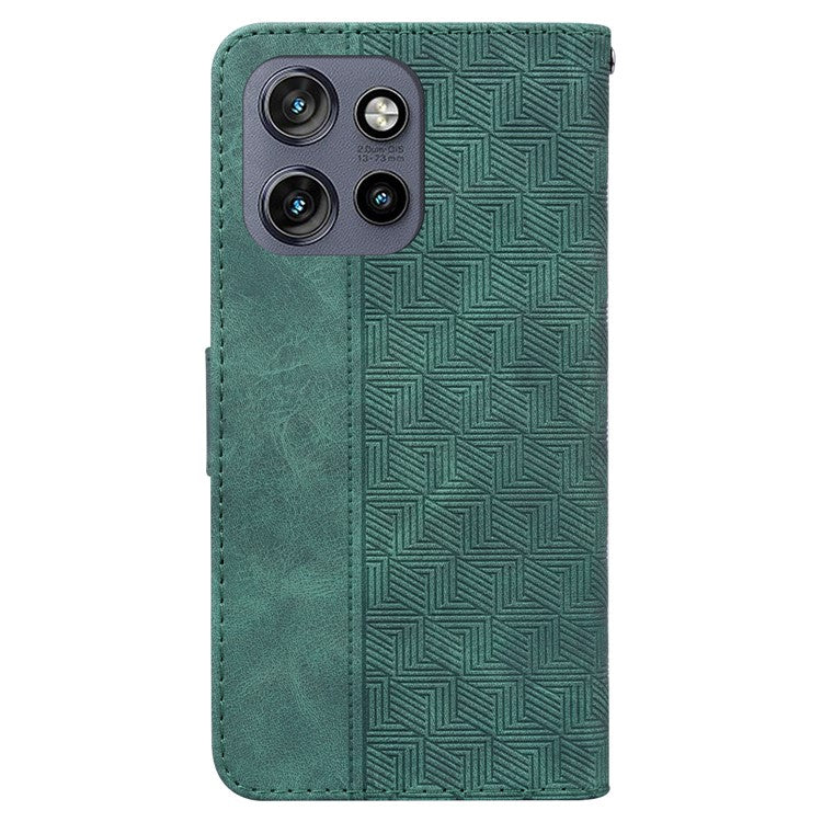 For Motorola Edge 50 Neo 5G / Moto S50 5G Case Geometry Pattern Leather Wallet Phone Cover - Green