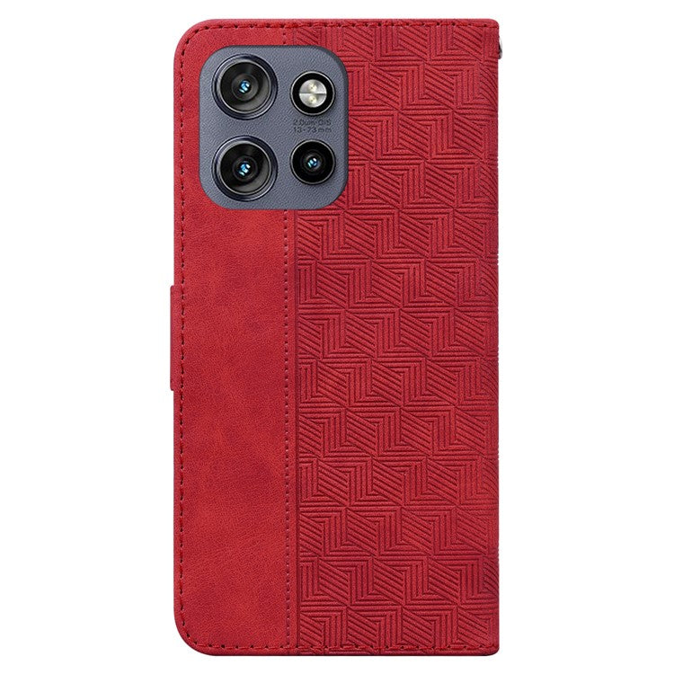 For Motorola Edge 50 Neo 5G / Moto S50 5G Case Geometry Pattern Leather Wallet Phone Cover - Red