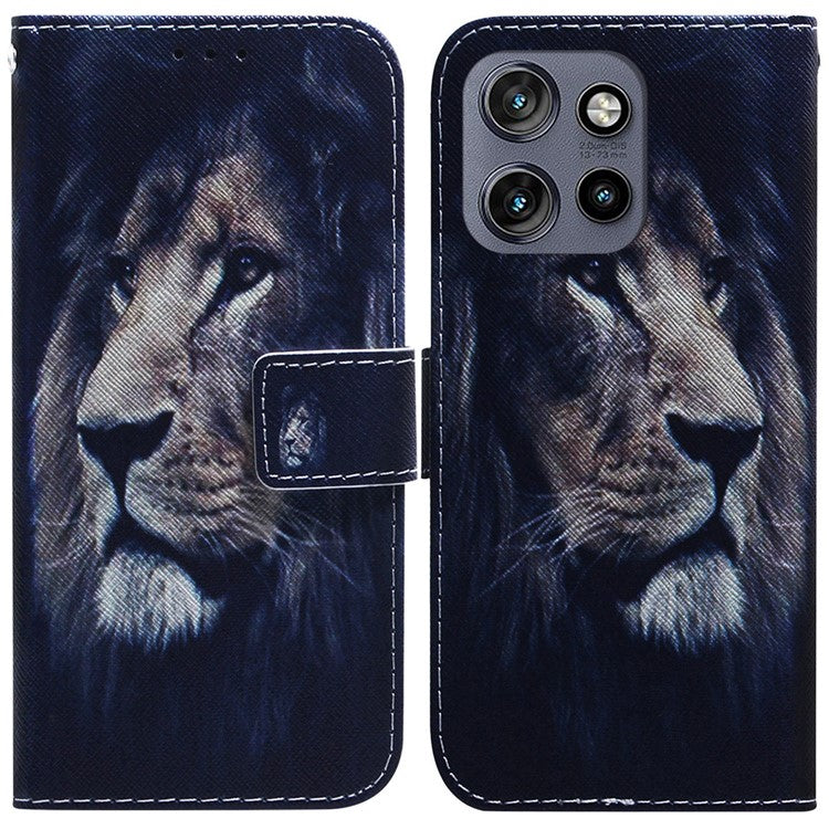 For Motorola Edge 50 Neo 5G / Moto S50 5G / Thinkphone 25 5G Wallet Case Pattern Print Leather Phone Cover - Lion