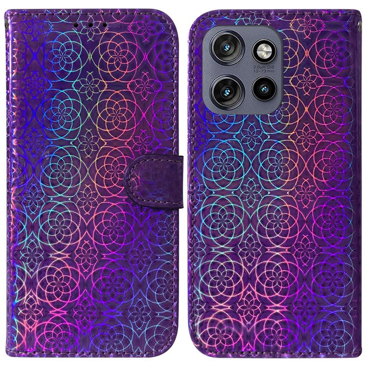 For Motorola Edge 50 Neo 5G / Moto S50 5G / Thinkphone 25 5G Stand Case Dazzling Flower Leather Phone Cover - Purple