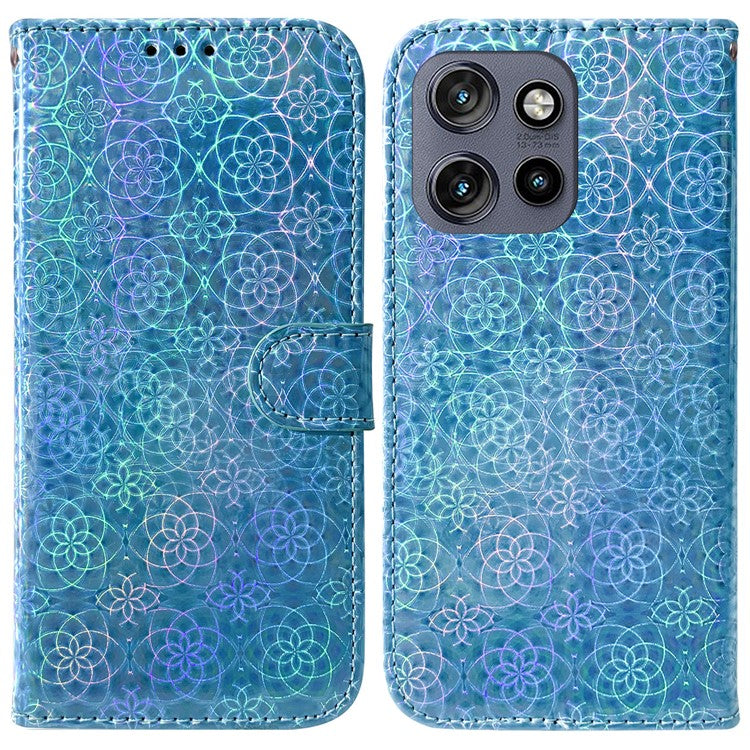 For Motorola Edge 50 Neo 5G / Moto S50 5G / Thinkphone 25 5G Stand Case Dazzling Flower Leather Phone Cover - Blue
