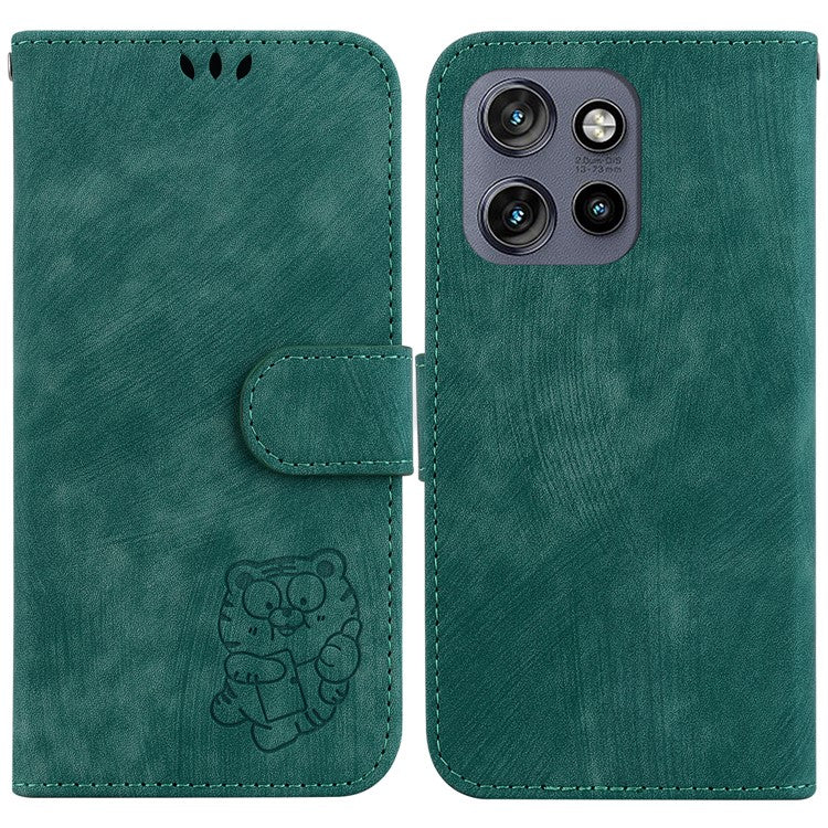 For Motorola Edge 50 Neo 5G / Moto S50 5G / Thinkphone 25 5G Wallet Case Tiger Imprint Leather Shockproof Phone Cover - Green