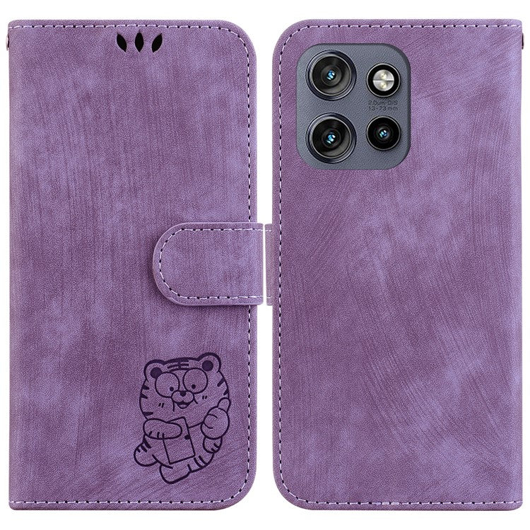 For Motorola Edge 50 Neo 5G / Moto S50 5G / Thinkphone 25 5G Wallet Case Tiger Imprint Leather Shockproof Phone Cover - Purple