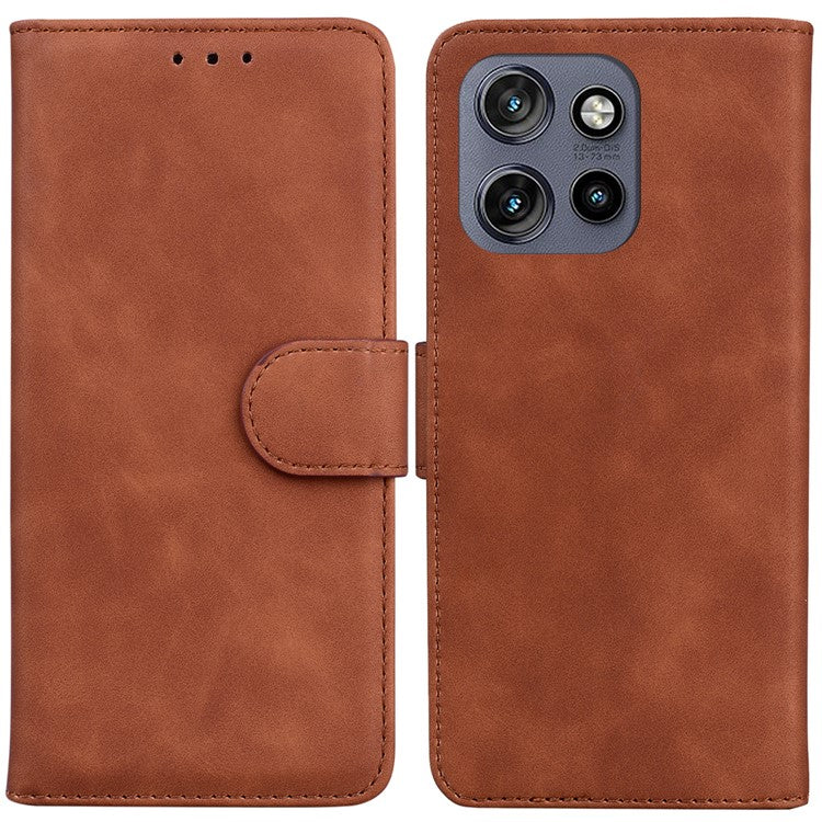 For Motorola Edge 50 Neo 5G / Moto S50 5G Case Solid Color Leather Wallet Phone Cover - Brown