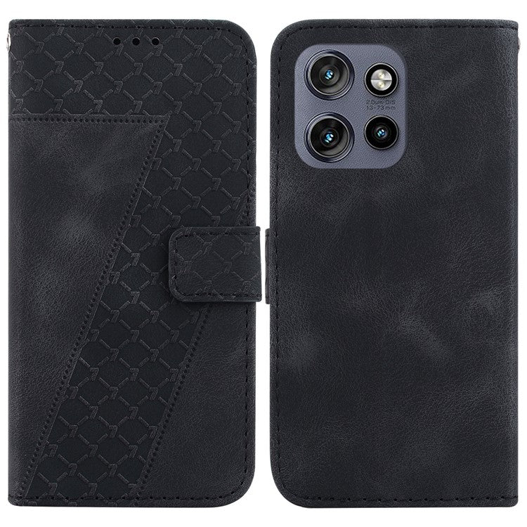 For Motorola Edge 50 Neo 5G / Moto S50 5G Stand Case 7-Shaped Pattern Imprint Leather Phone Cover - Black