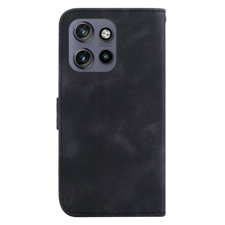 For Motorola Edge 50 Neo 5G / Moto S50 5G Stand Case 7-Shaped Pattern Imprint Leather Phone Cover - Black