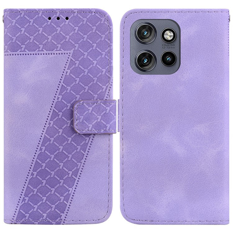 For Motorola Edge 50 Neo 5G / Moto S50 5G Stand Case 7-Shaped Pattern Imprint Leather Phone Cover - Purple