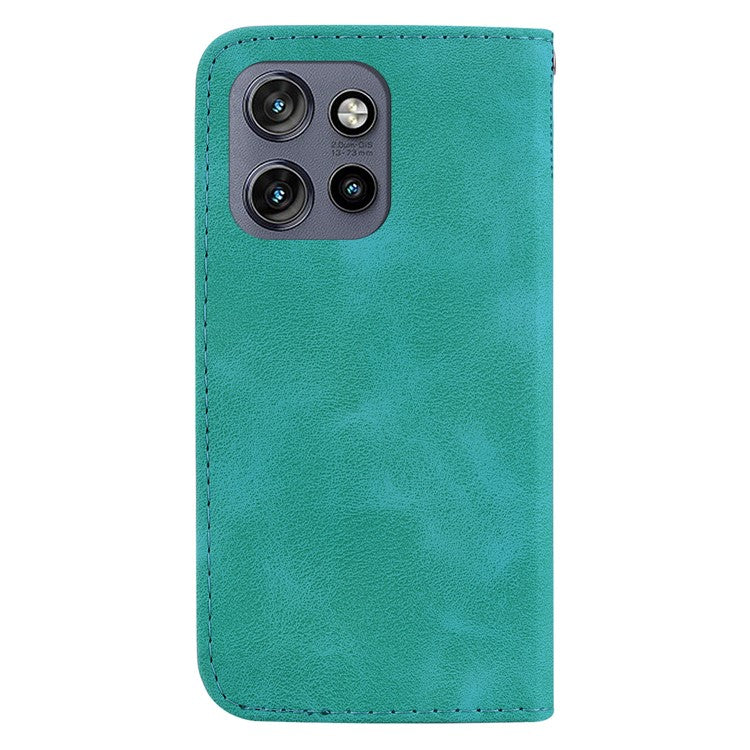 For Motorola Edge 50 Neo 5G / Moto S50 5G Stand Case 7-Shaped Pattern Imprint Leather Phone Cover - Green