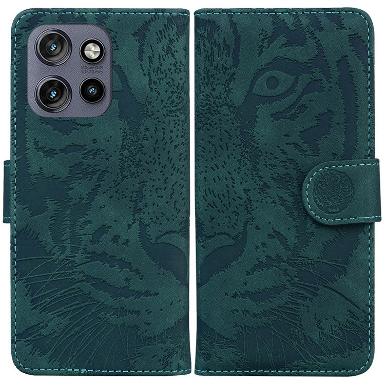 For Motorola Edge 50 Neo 5G / Moto S50 5G Case Tiger Imprint Leather Wallet Phone Cover - Green